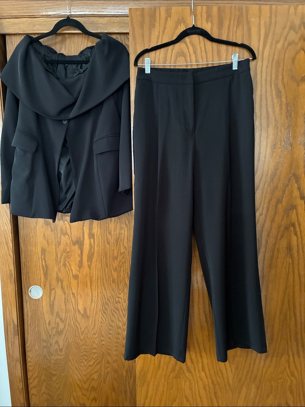 Black Wide-Leg Women's Dress Pants set with off shoulder blazer